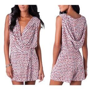 Diane Von Furstenberg Red and White Patterned Romper
